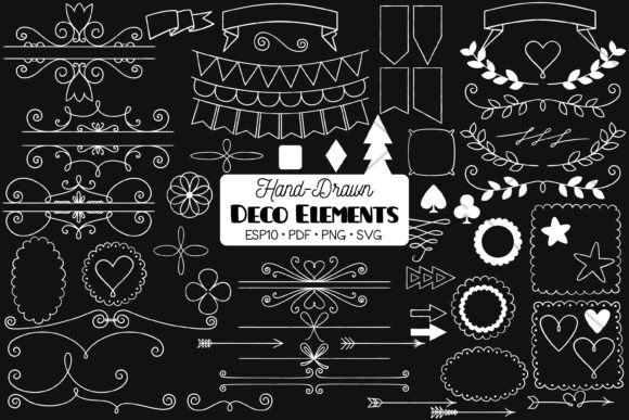 Decorative Elements White: Banners, Frames & Doodles