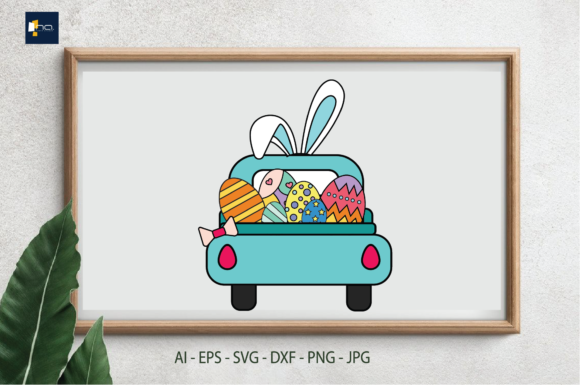 Easter a Car Carrying Decorative Eggs: A Festive Design Asset
