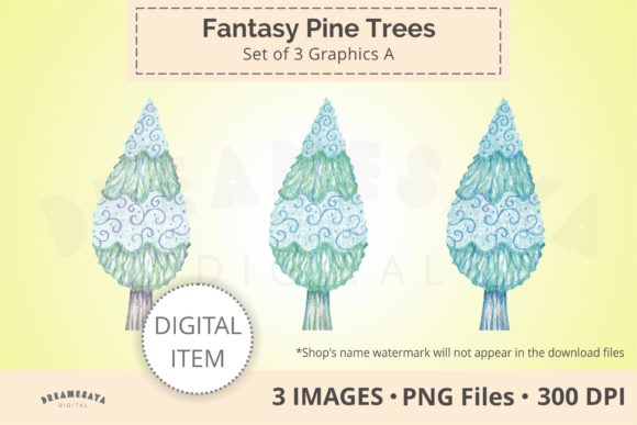 Fantasy Pine Trees Decorative Clip Art a