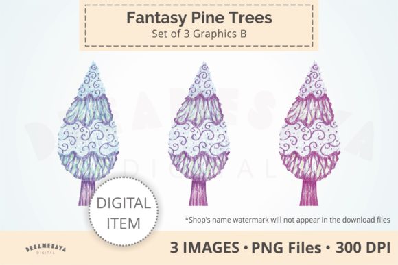 Fantasy Pine Trees Decorative Clip Art B